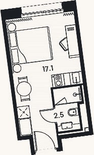 Планировка: Студия, 19,6 м²