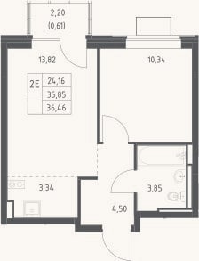 Планировка: 2-к, 35,9 м²