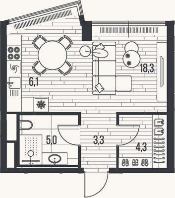 Планировка: Студия, 37 м²
