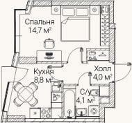 Планировка: 1-к, 31,6 м²