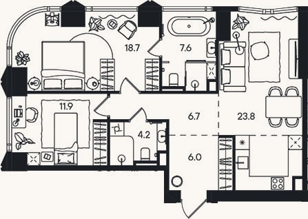 Планировка: 3-к, 78,9 м²