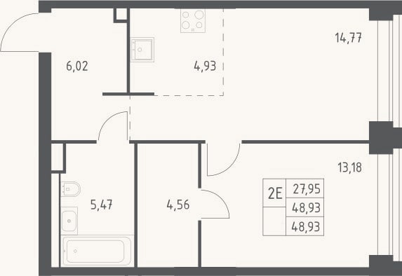 Планировка: 2-к, 48,9 м²
