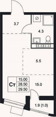 Планировка: Студия, 28,5 м²