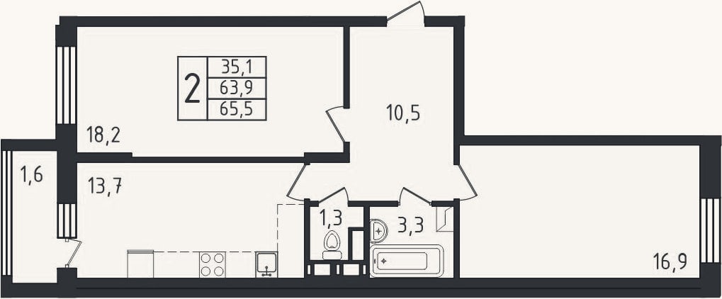 Планировка: 2-к, 63,9 м²