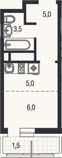 Планировка: Студия, 19,5 м²