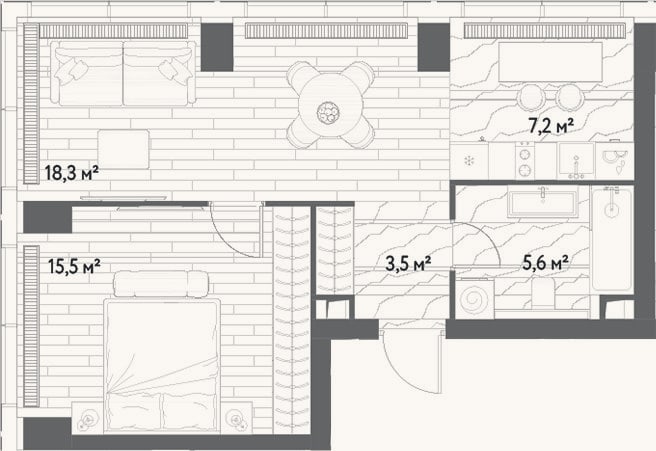 Планировка: 2-к, 50,1 м²