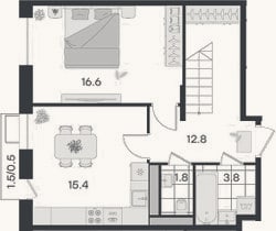 Планировка: 2-к, 68,5 м²