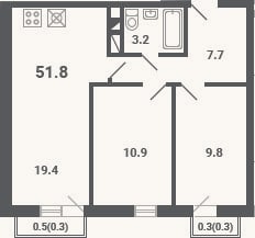 Планировка: 3-к, 51 м²