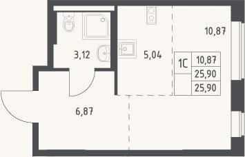 Планировка: Студия, 25,9 м²