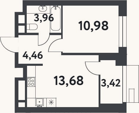 Планировка: 1-к, 33,1 м²