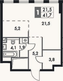 Планировка: Студия, 41,7 м²