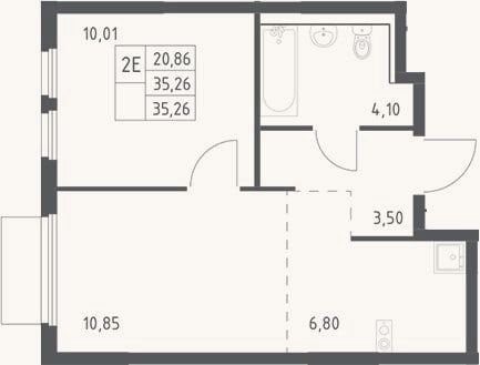 Планировка: 2-к, 35,3 м²