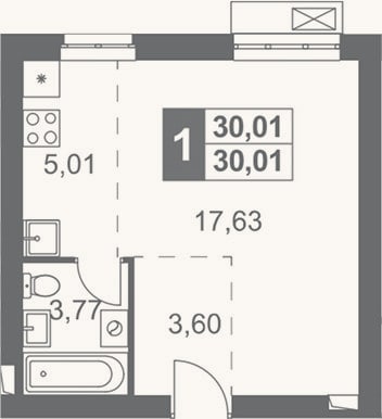 Планировка: Студия, 30 м²