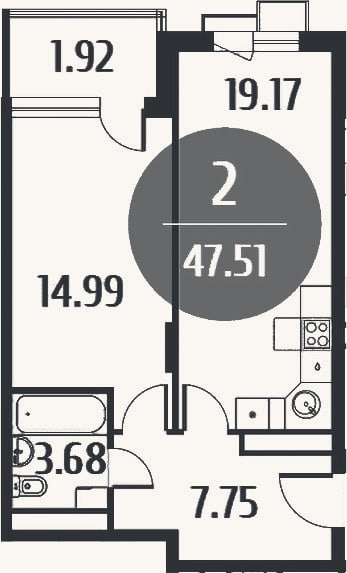 Планировка: 2-к, 45,6 м²