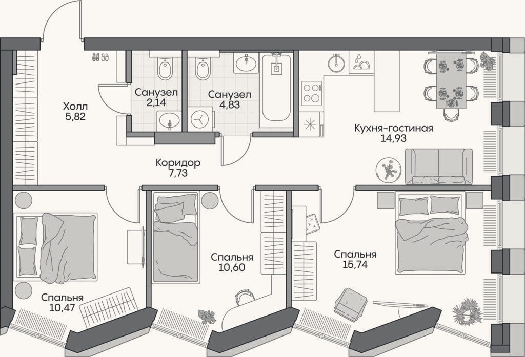 Планировка: 4+ к, 69,7 м²