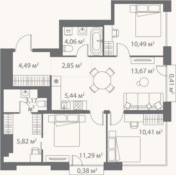 Планировка: 4+ к, 71,7 м²