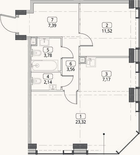 Планировка: 2-к, 58,9 м²
