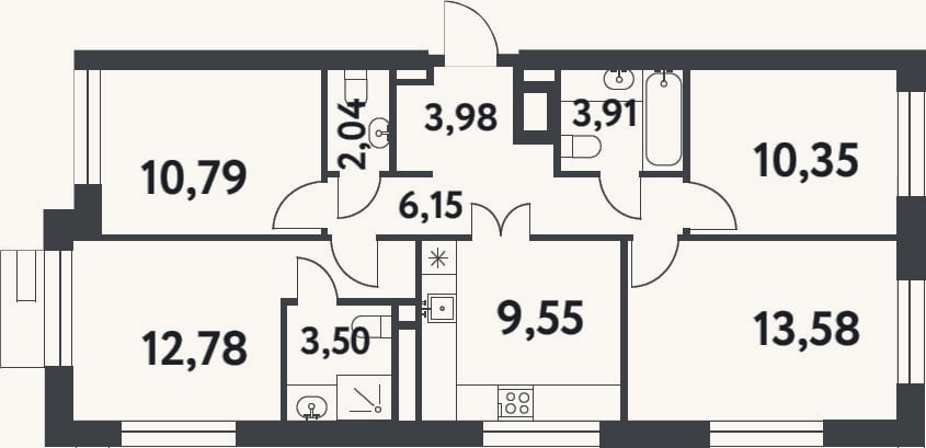 Планировка: 4+ к, 76,6 м²