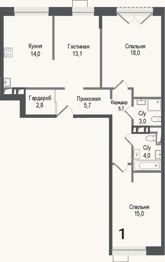 Планировка: 3-к, 81,3 м²