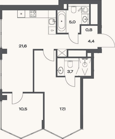 Планировка: 3-к, 63,1 м²