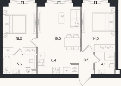 Планировка: 3-к, 67,6 м²