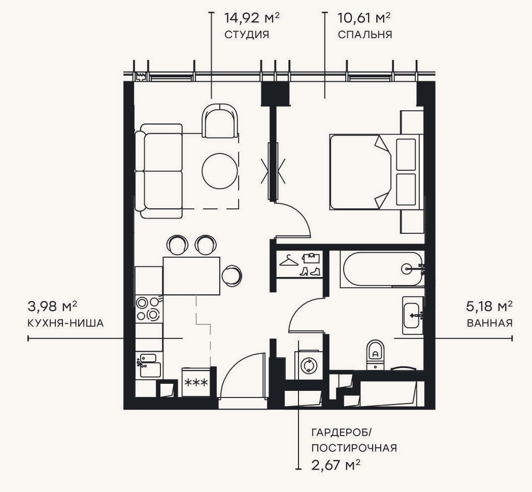 Планировка: 2-к, 37,4 м²