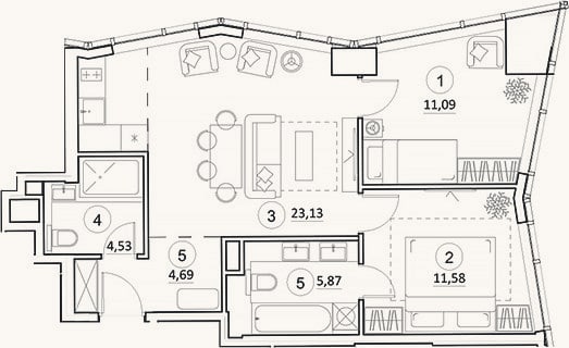 Планировка: 3-к, 60,6 м²