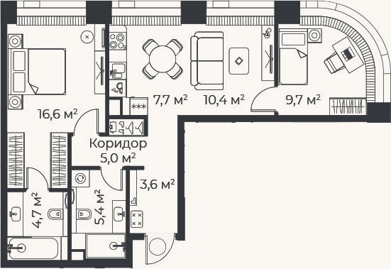 Планировка: 3-к, 63,2 м²