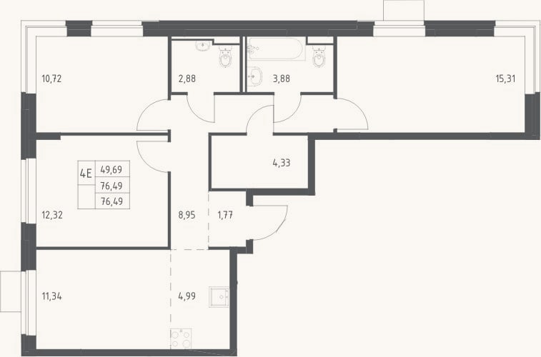 Планировка: 4+ к, 76,5 м²