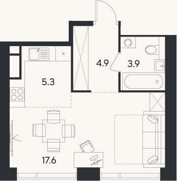 Планировка: Студия, 31,7 м²