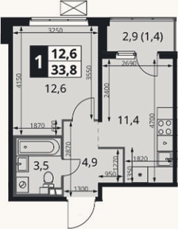 Планировка: 1-к, 32,4 м²
