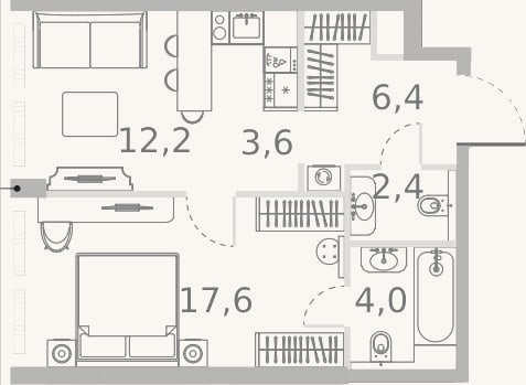 Планировка: 2-к, 46,2 м²