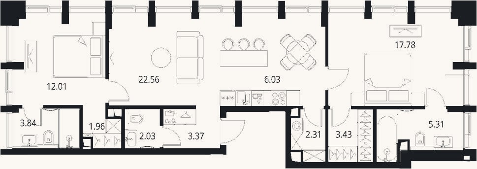 Планировка: 3-к, 80,6 м²