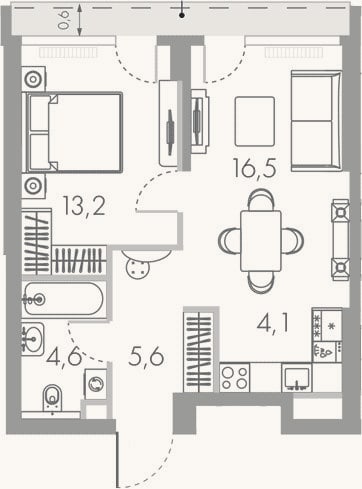 Планировка: 2-к, 44 м²