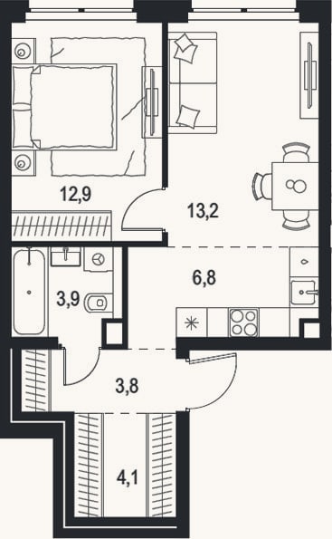 Планировка: 2-к, 44,7 м²