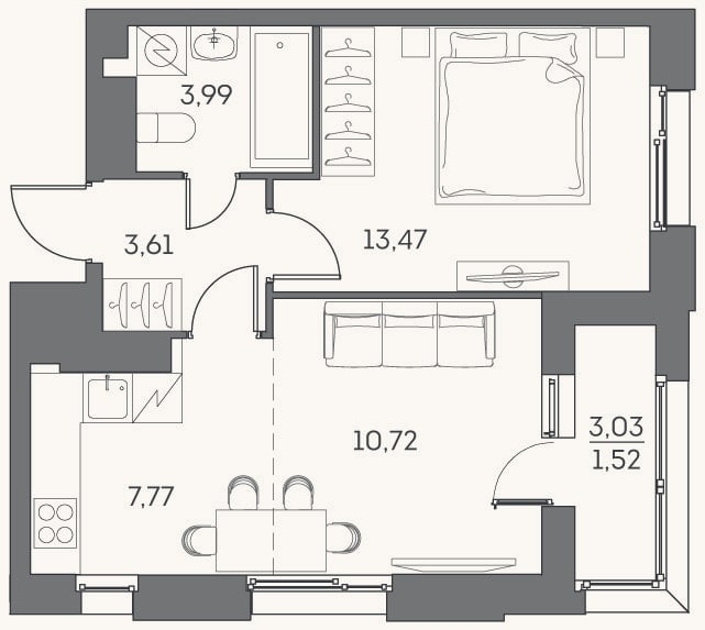 Планировка: 2-к, 39,6 м²