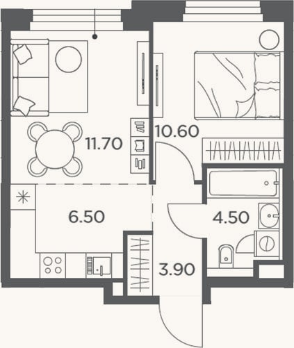 Планировка: 2-к, 37,2 м²