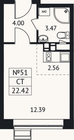 Планировка: Студия, 22,4 м²