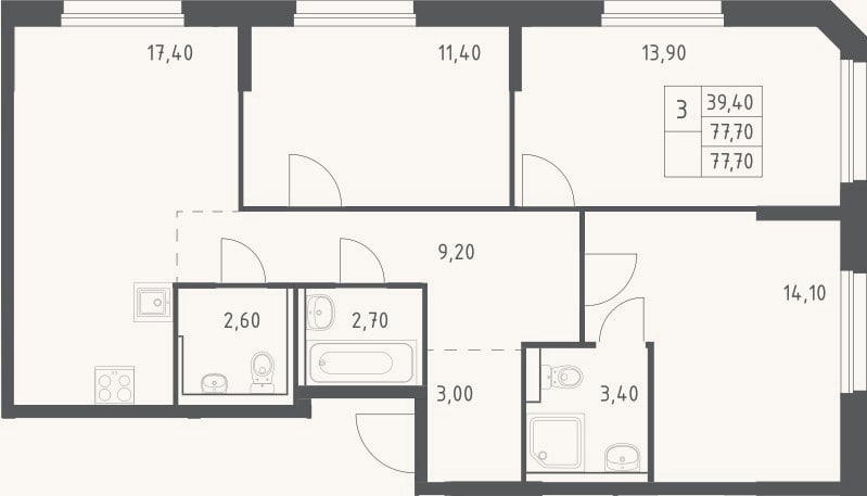 Планировка: 4+ к, 77,7 м²
