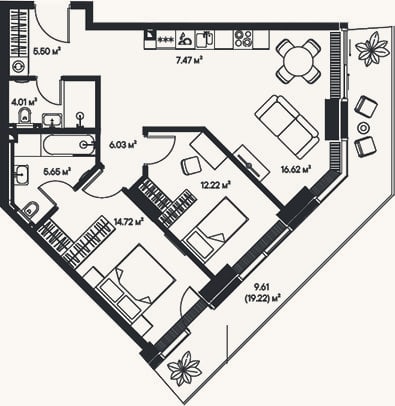 Планировка: 3-к, 72,2 м²