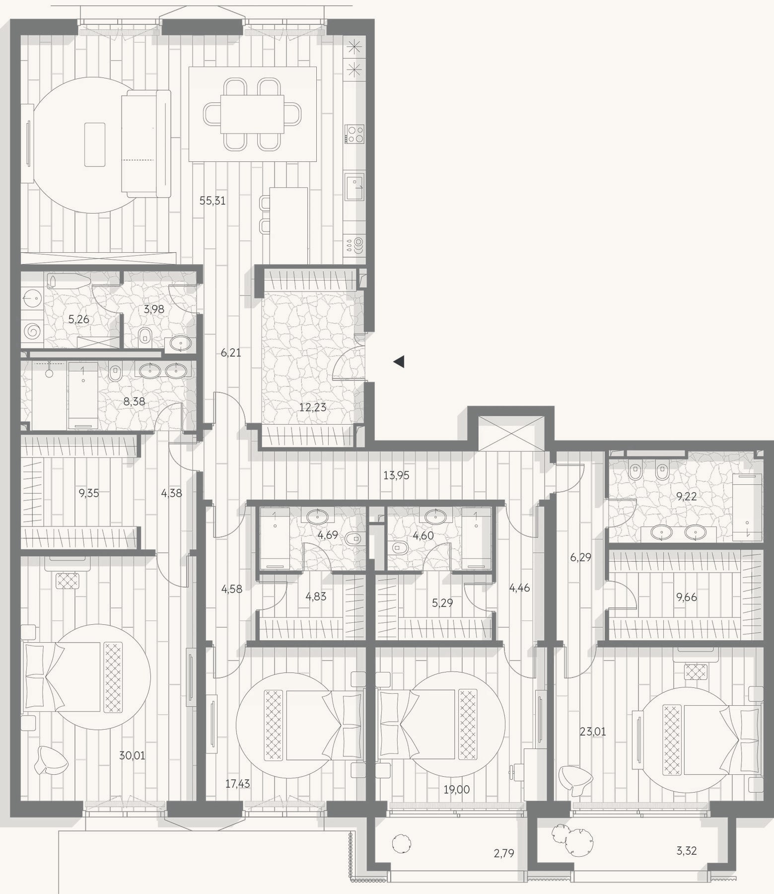 Планировка: 4+ к, 262,1 м²