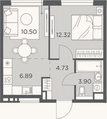 Планировка: 2-к, 38,3 м²