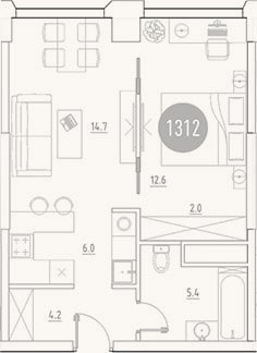 Планировка: 2-к, 44,9 м²