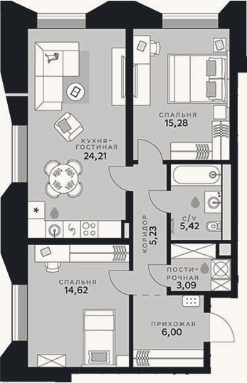 Планировка: 3-к, 73,9 м²