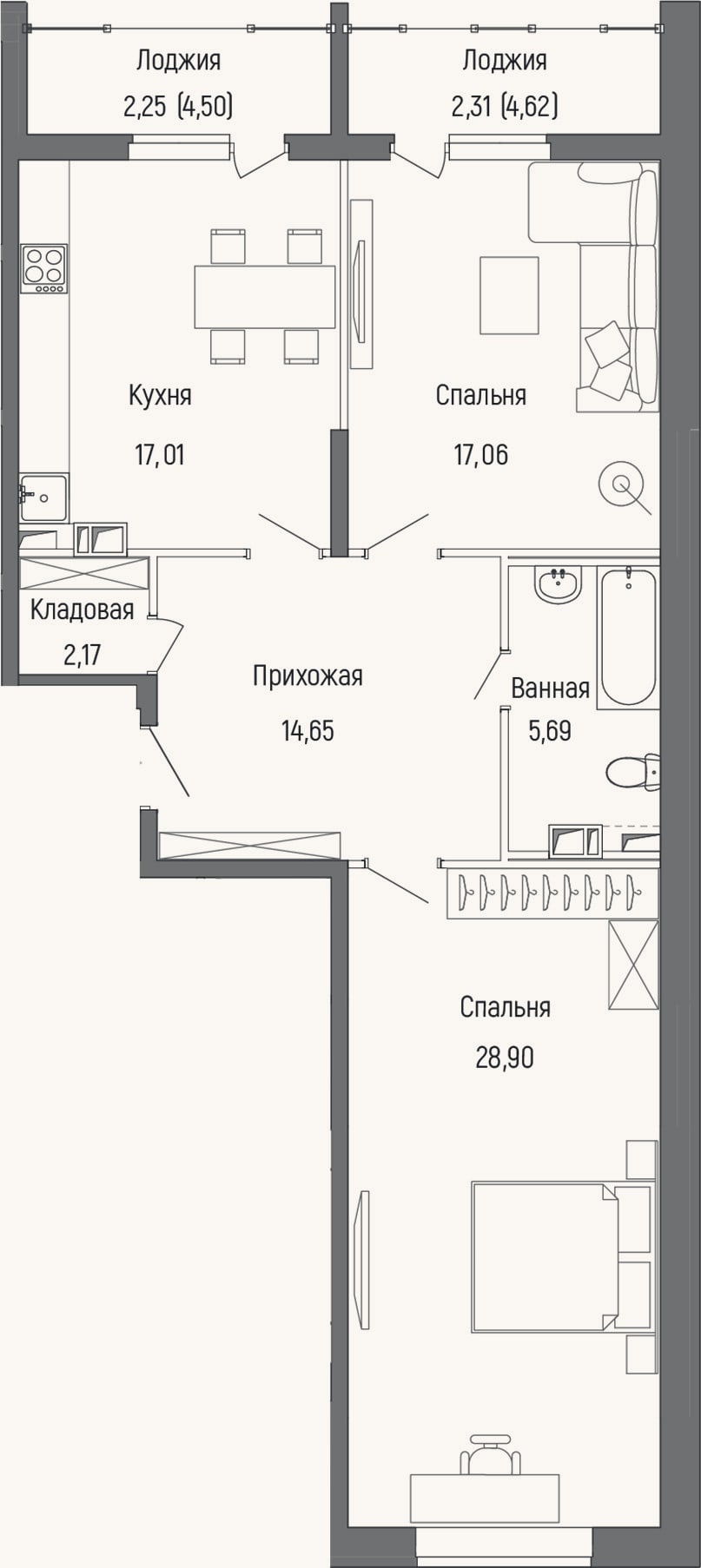 Планировка: 2-к, 81,6 м²