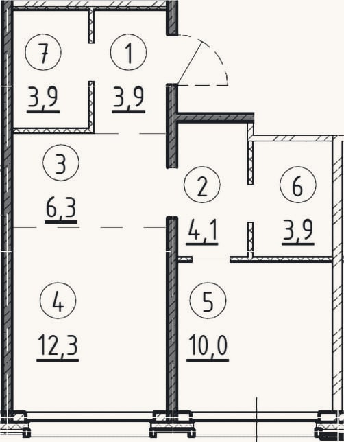 Планировка: 1-к, 44,4 м²