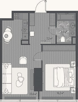 Планировка: 2-к, 52,1 м²