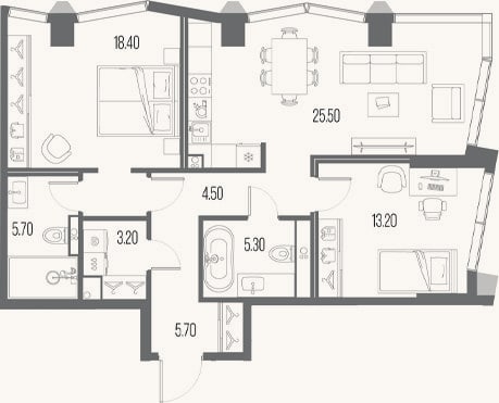 Планировка: 2-к, 81,5 м²