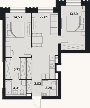 Планировка: 3-к, 67,5 м²
