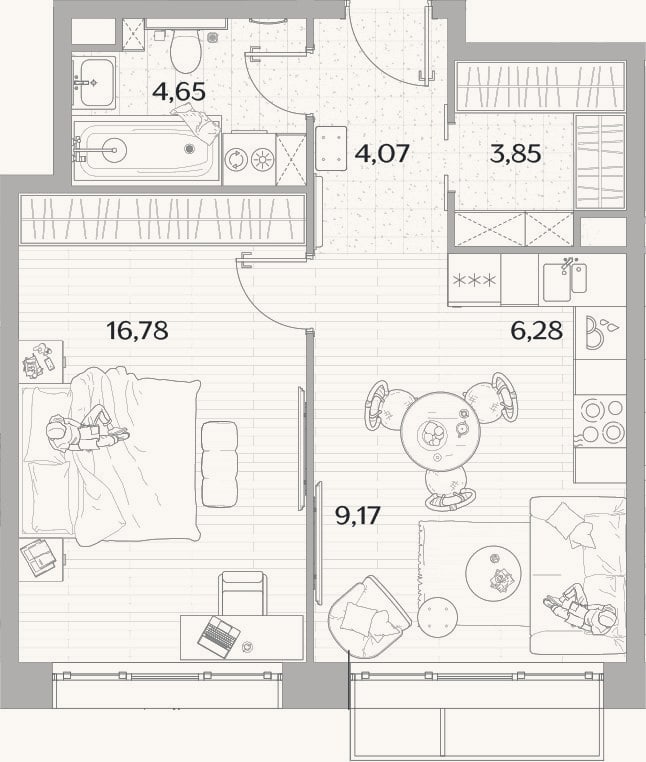 Планировка: 2-к, 49 м²